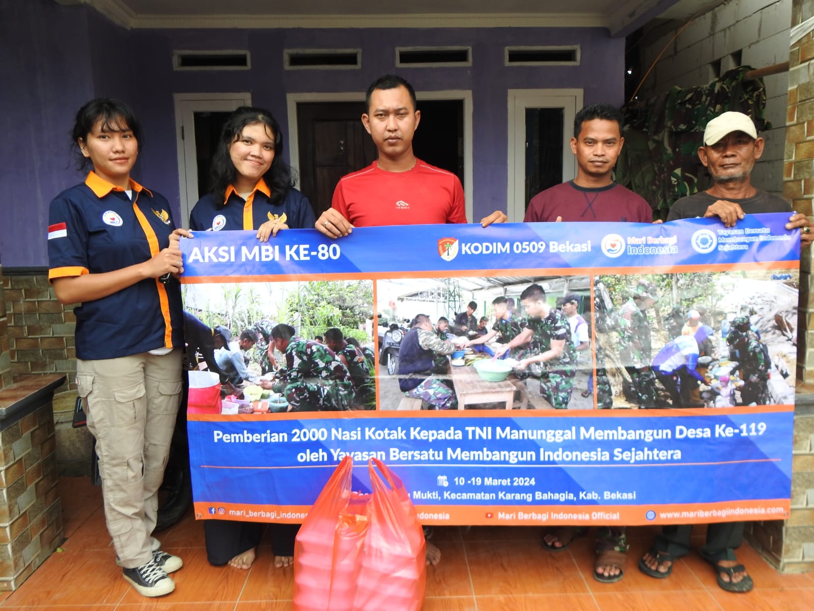 Setiap Hari, Bantuan Nasi Kotak Di Berikan untuk Satgas TMMD 119, Kodim 0509 Kabupaten Bekasi.